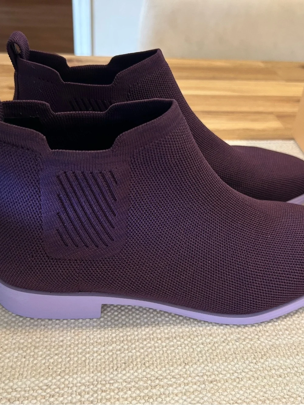 Vivaia Ryan Knit Purple Flat Ankle Boots Slip-On Booties in Plum Size 9.5 or 41